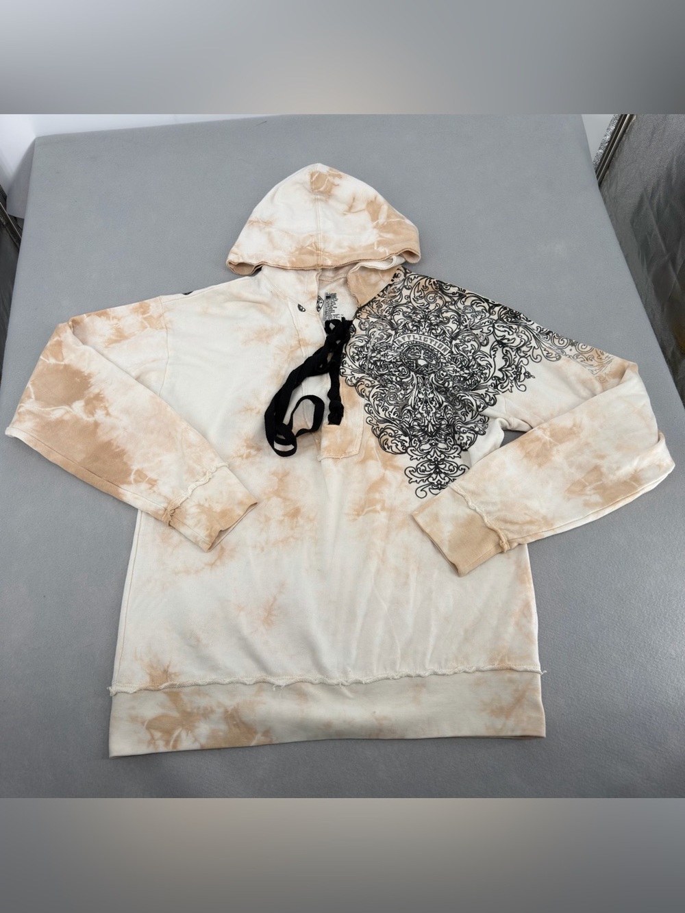 Affliction Cream & Brown Tie Dye Hoodie XL Womens